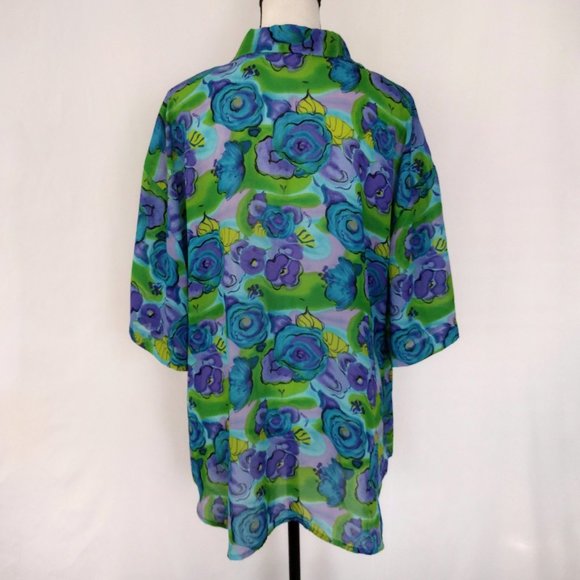 Vintage 1980s Cabrais Colorful Semi Sheer Button Down Blouse - Picture 6 of 10